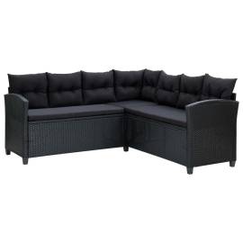 Set mobilier de grădină cu perne, 6 piese, negru, poliratan, 4 image