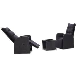 Set mobilier de bistro cu perne, 3 piese, negru, poliratan