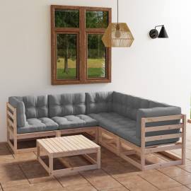 Set mobilier de grădină cu perne, 6 piese, lemn masiv de pin