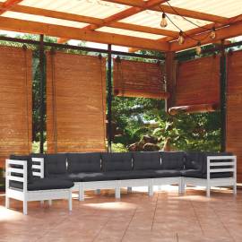 Set mobilier grădină cu perne, 8 piese, alb, lemn masiv de pin