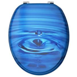 Scaune wc cu capac, 2 buc., albastru, mdf, model strop de apă, 5 image