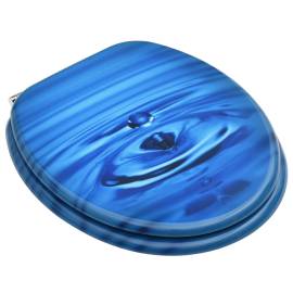 Scaune wc cu capac, 2 buc., albastru, mdf, model strop de apă, 3 image