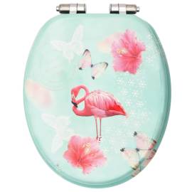 Capac wc cu închidere silențioasă, mdf, model flamingo, 5 image