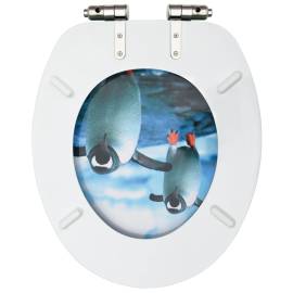 Scaune wc, capac silențios, 2 buc., mdf, model pinguini, 6 image