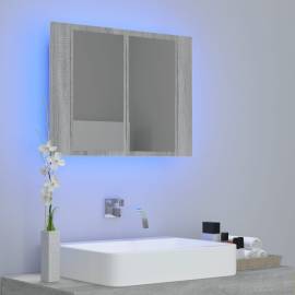 Dulap cu oglindă & led gri sonoma 60x12x45 cm lemn compozit, 3 image