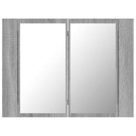 Dulap cu oglindă & led gri sonoma 60x12x45 cm lemn compozit, 8 image