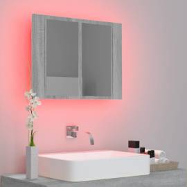 Dulap cu oglindă & led gri sonoma 60x12x45 cm lemn compozit, 4 image