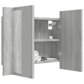 Dulap cu oglindă & led gri sonoma 60x12x45 cm lemn compozit, 7 image