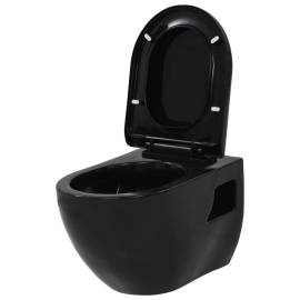 Vas de toaletă suspendat cu rezervor încastrat, negru, ceramică, 4 image