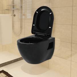 Vas de toaletă suspendat cu rezervor încastrat, negru, ceramică, 2 image