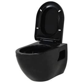 Vas de toaletă cu montare pe perete, ceramică, negru, 2 image
