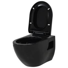 Vas toaletă suspendat cu rezervor încastrat, negru, ceramică, 3 image