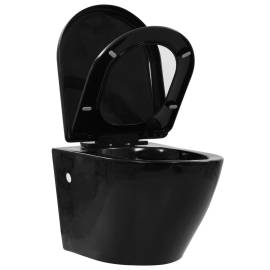 Vas toaletă suspendat cu rezervor încastrat, negru, ceramică, 5 image