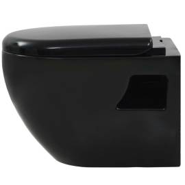 Vas toaletă suspendat cu rezervor încastrat, negru, ceramică, 6 image