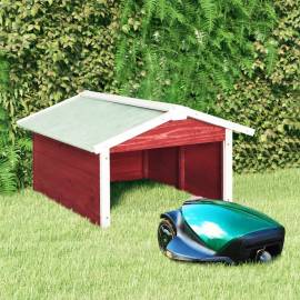 Garaj mașină de tuns iarba robot roșu&alb 72x87x50 cm lemn brad