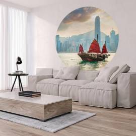 Wallart tapet în formă de cerc skyline with junk boat, 142,5 cm, 5 image