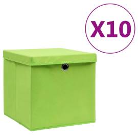 Cutii de depozitare cu capac, 10 buc., verde, 28x28x28 cm