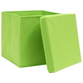 Cutii de depozitare cu capac, 10 buc., verde, 28x28x28 cm, 3 image