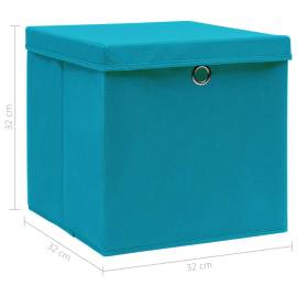 Cutii depozitare cu capace, 4 buc., bleu, 32x32x32 cm, textil, 6 image