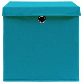 Cutii depozitare cu capace, 4 buc., bleu, 32x32x32 cm, textil, 4 image