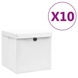 Cutii de depozitare cu capac, 10 buc., alb, 28x28x28 cm