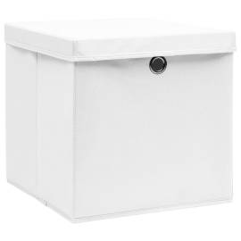 Cutii de depozitare cu capac, 10 buc., alb, 28x28x28 cm, 2 image