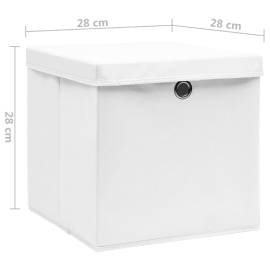 Cutii de depozitare cu capac, 10 buc., alb, 28x28x28 cm, 6 image