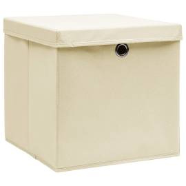 Cutii de depozitare cu capac, 10 buc., crem, 28x28x28 cm, 2 image