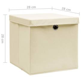Cutii de depozitare cu capac, 10 buc., crem, 28x28x28 cm, 6 image
