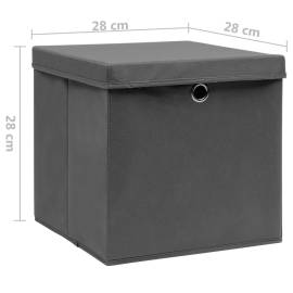 Cutii depozitare cu capac, 10 buc., gri, 28x28x28 cm, 6 image