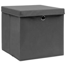 Cutii depozitare cu capac, 10 buc., gri, 28x28x28 cm, 2 image
