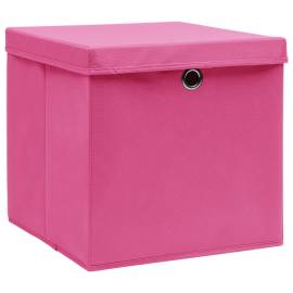 Cutii depozitare cu capace, 10 buc., roz, 32x32x32 cm, textil, 2 image