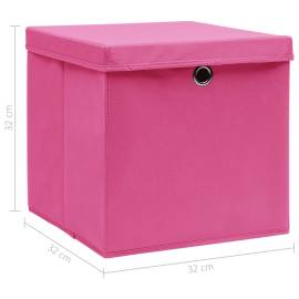 Cutii depozitare cu capace, 10 buc., roz, 32x32x32 cm, textil, 6 image