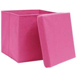 Cutii depozitare cu capace, 10 buc., roz, 32x32x32 cm, textil, 3 image