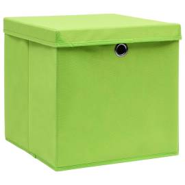 Cutii depozitare cu capace, 10 buc., verde, 32x32x32 cm, textil, 2 image