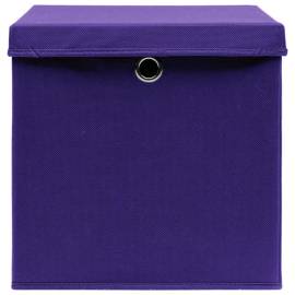 Cutii depozitare cu capace, 10 buc., violet, 32x32x32cm, textil, 4 image