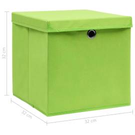 Cutii depozitare cu capace, 4 buc., verde, 32x32x32 cm, textil, 6 image