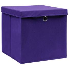 Cutii depozitare cu capace, 4 buc., violet, 32x32x32 cm, textil, 2 image