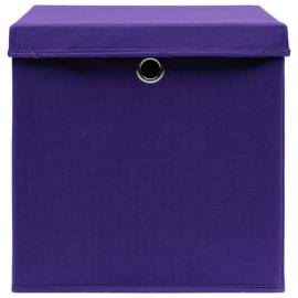 Cutii depozitare cu capace, 4 buc., violet, 32x32x32 cm, textil, 4 image