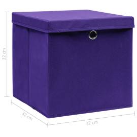 Cutii depozitare cu capace, 4 buc., violet, 32x32x32 cm, textil, 6 image