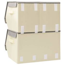 Set cutii depozitare stivuibile, 3 buc., gri și crem, țesătură, 5 image