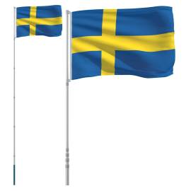 Steag suedia și stâlp din aluminiu, 5,55 m, 2 image
