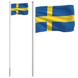 Steag suedia și stâlp din aluminiu, 6,23 m, 2 image
