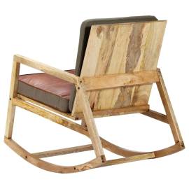Scaun balansoar, maro, piele naturală și lemn masiv de mango, 5 image