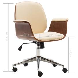 Scaun de birou, crem, lemn curbat și piele ecologică, 8 image