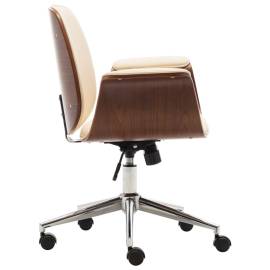 Scaun de birou, crem, lemn curbat și piele ecologică, 4 image