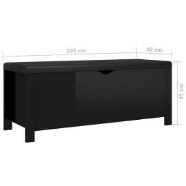 Cutie depozitare cu pernă, negru extralucios,105x40x45 cm, lemn, 7 image
