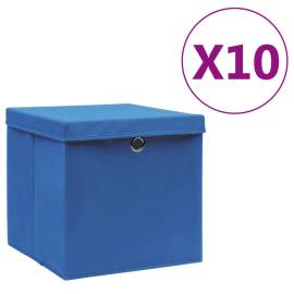 Cutii de depozitare cu capac, 10 buc., albastru, 28x28x28 cm