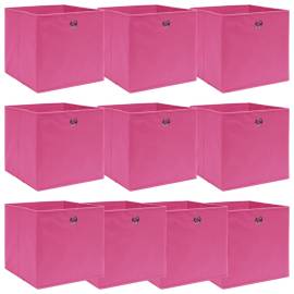 Cutii depozitare, 10 buc., roz, 32x32x32 cm, textil