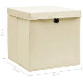 Cutii depozitare cu capac, 10 buc., crem, 32x32x32 cm, textil, 6 image